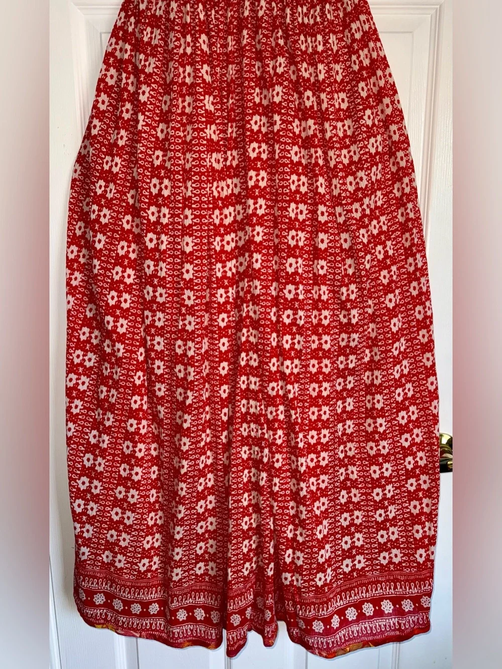 FREE PEOPLE Red White Beaded Embroidered Mirror Strappy Good Vibes Midi Maxi L